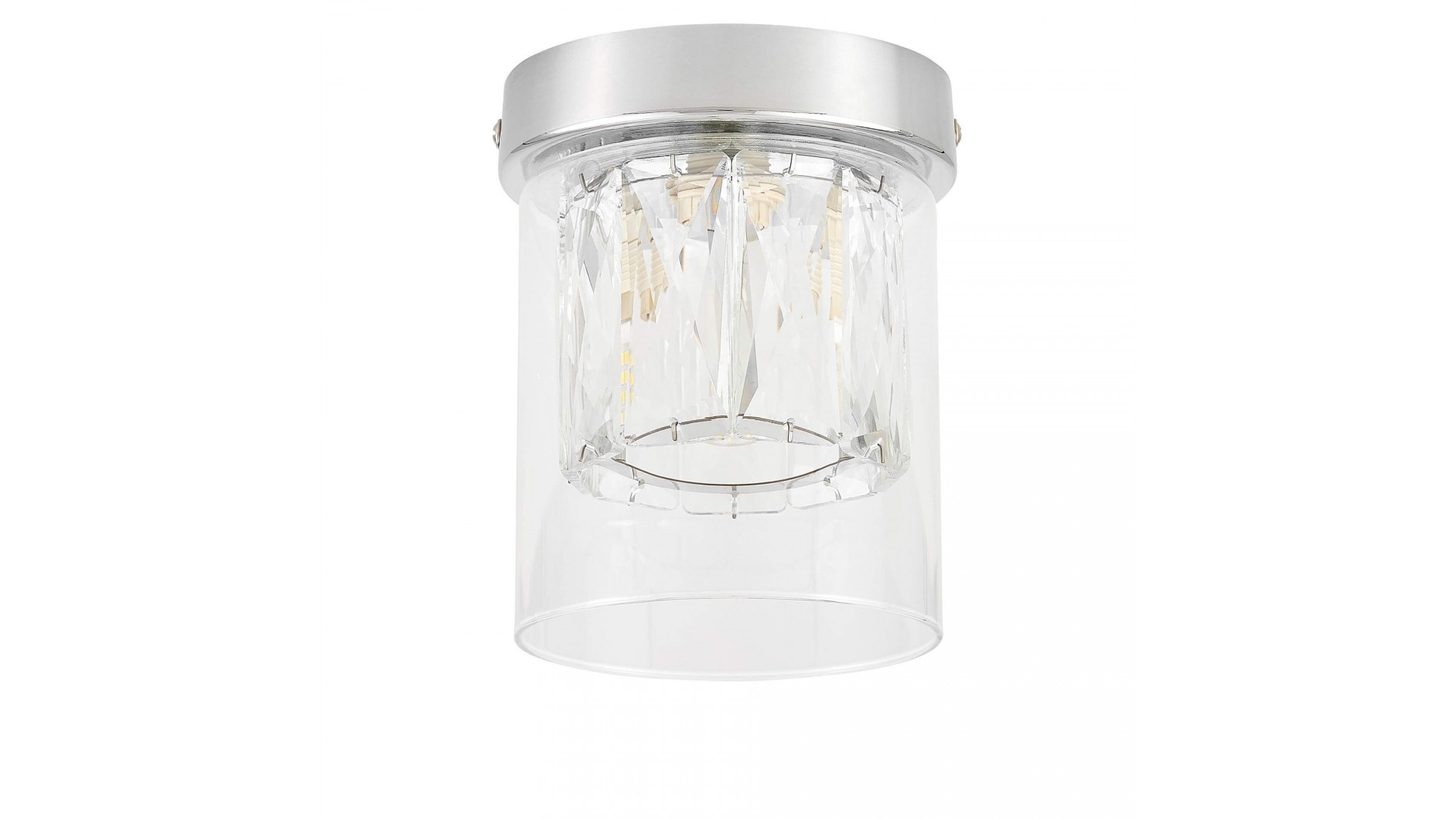 chromowany plafon LED z transparentnym kloszem i kryształowym wnętrzem lampa sufitowa producenta premium model DENI do wnętrz