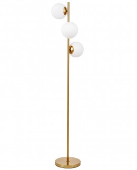 LAMPA STOJĄCA PODŁOGOWA ZŁOTO SZCZOTKOWANE BIAŁE KULE FREDICA 3 LUMINA DECO