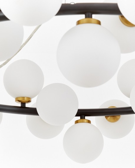 LAMPA WISZĄCA NOWOCZESNA CZARNO-MOSIĘŻNA BIAŁE KULE MARSIADA 40 LUMINA DECO