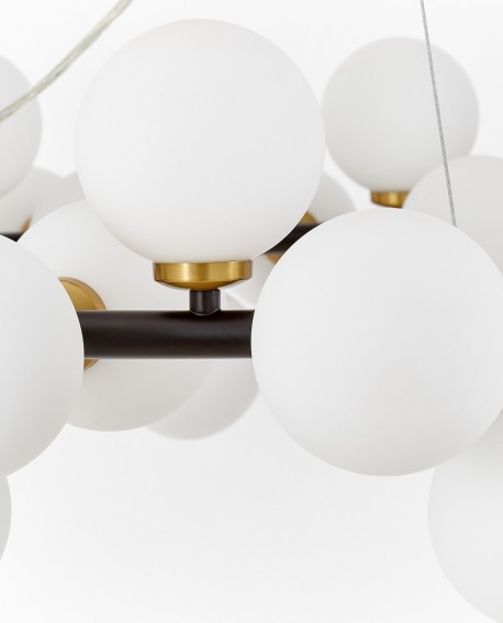 LAMPA WISZĄCA NOWOCZESNA CZARNO-MOSIĘŻNA BIAŁE KULE MARSIADA 40 LUMINA DECO