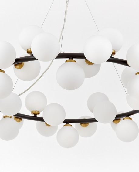 LAMPA WISZĄCA NOWOCZESNA CZARNO-MOSIĘŻNA BIAŁE KULE MARSIADA 40 LUMINA DECO