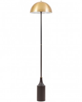 Nowoczesna lampa stojąca INEA ze złotą szczotkowaną kopułą i czarną podstawą od Lumina Deco