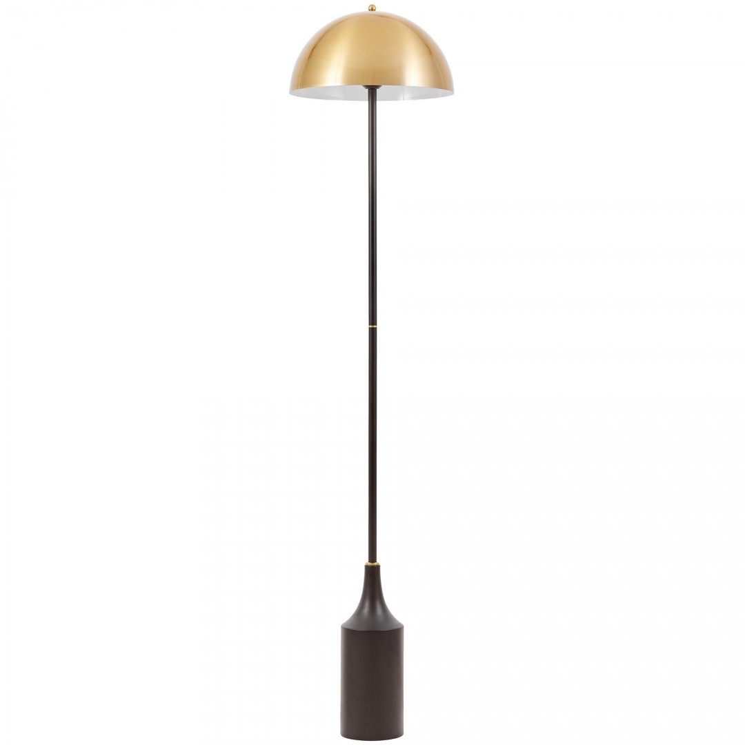 Nowoczesna lampa stojąca INEA ze złotą szczotkowaną kopułą i czarną podstawą od Lumina Deco