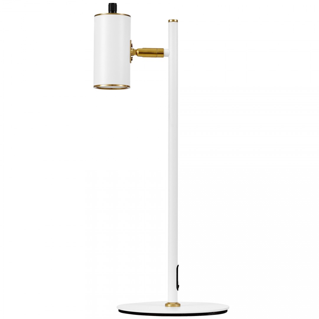 elegancka lampa biurkowa mira biała tuba złote szczotkowane detale lumina deco