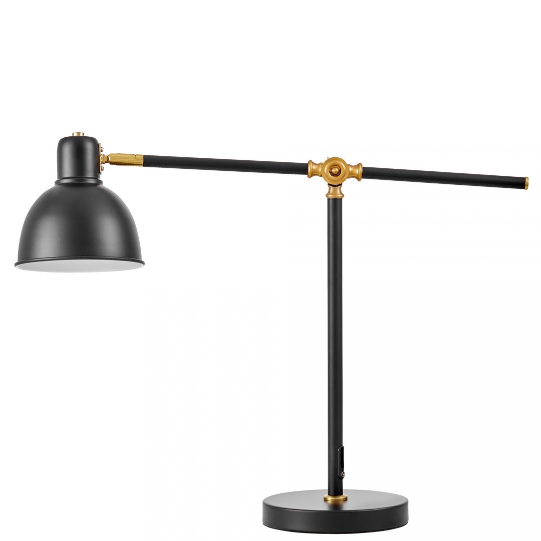 lampa biurkowa czarna złota szczotkowana zula lumina deco widok boczny z pełną podstawą
