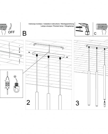 Lampa wisząca PASTELO 3 ochra czerwona Sollux SL.1526