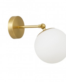 KINKIET LAMPA ŚCIENNA NOWOCZESNA ZŁOTO SZCZOTKOWANE BIAŁA KULA FREDICA W1 LUMINA DECO