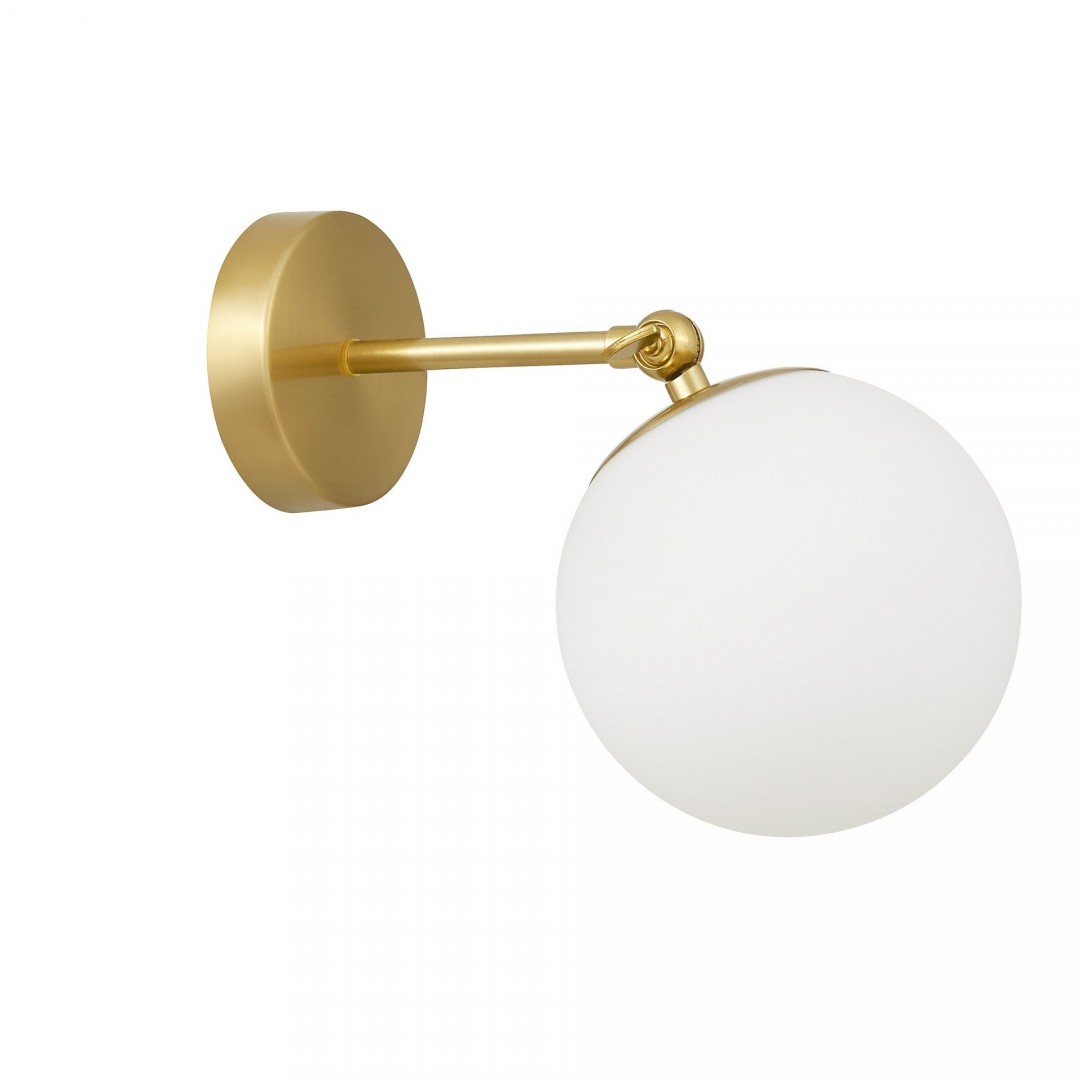 KINKIET LAMPA ŚCIENNA NOWOCZESNA ZŁOTO SZCZOTKOWANE BIAŁA KULA FREDICA W1 LUMINA DECO
