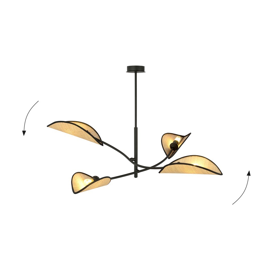 LAMPA SUFITOWA LOTUS 4-PUNKTOWA CZARNA/RATTANOWA EMIBIG