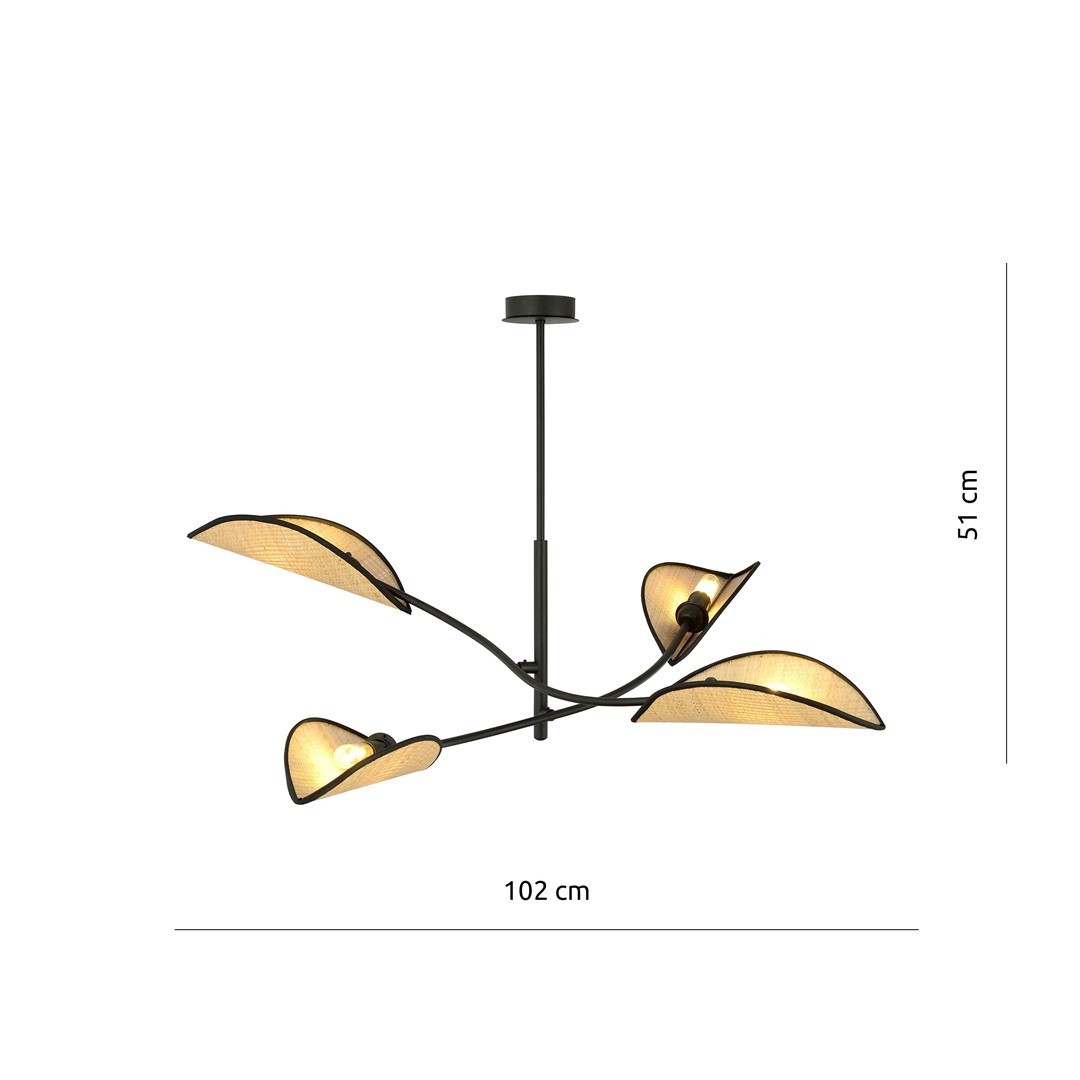 LAMPA SUFITOWA LOTUS 4-PUNKTOWA CZARNA/RATTANOWA EMIBIG