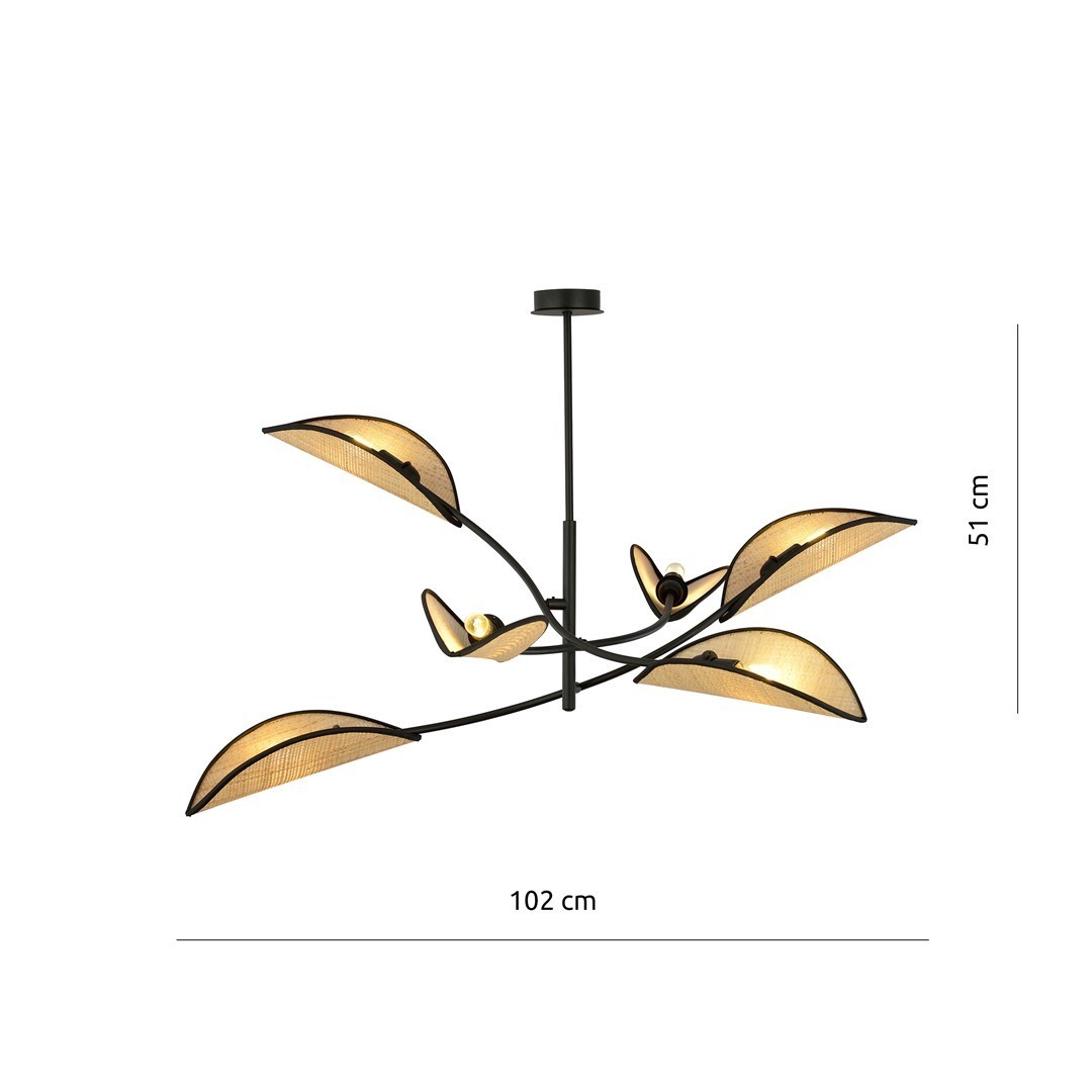 LAMPA SUFITOWA LOTUS 6-PUNKTOWA CZARNA/RATTANOWA EMIBIG
