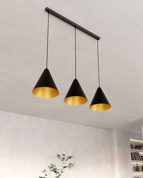 LAMPA WISZĄCA REBEL 3 CZARNA ZŁOTA oprawa oświetleniowa EMIBIG