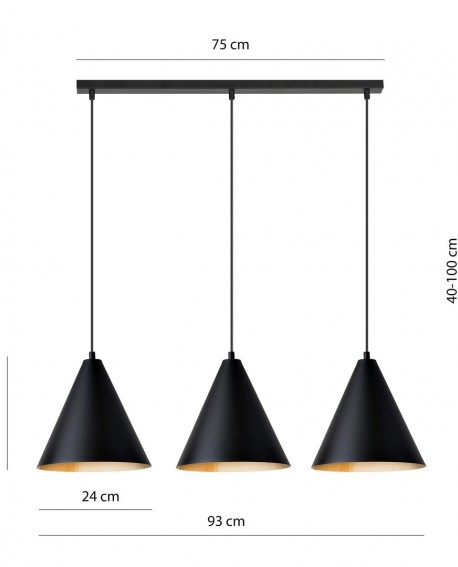 LAMPA WISZĄCA REBEL 3 CZARNA ZŁOTA oprawa oświetleniowa EMIBIG