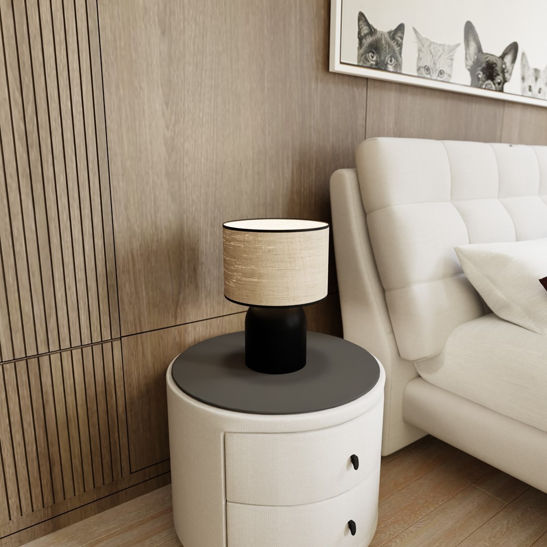 LAMPA BIURKOWA STOŁOWA ASPEN LN1 CZARNA/RATTANOWA EMIBIG