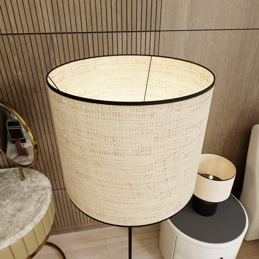 LAMPA PODŁOGOWA STOJĄCA ASPEN LP1 CZARNA/RATTANOWA EMIBIG