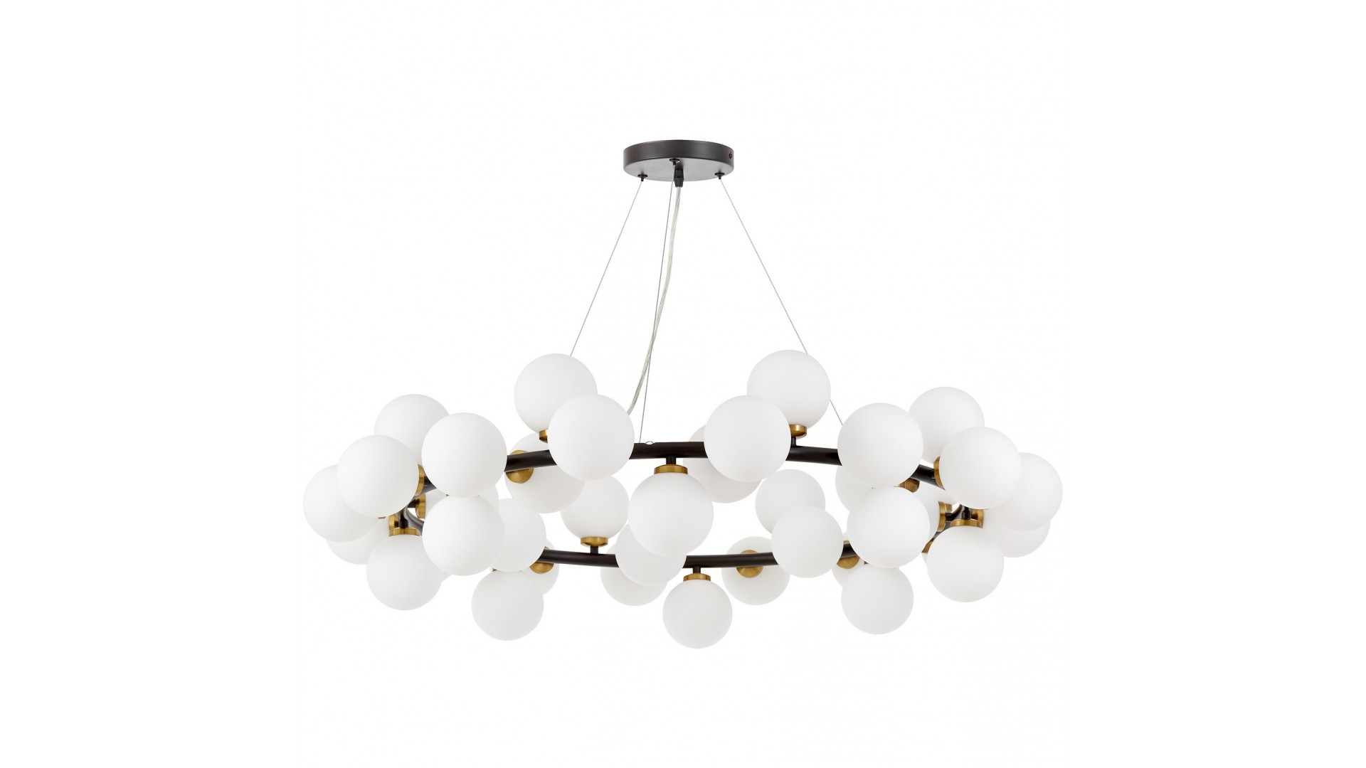 LAMPA WISZĄCA NOWOCZESNA CZARNO-ZŁOTA SZCZOTKOWANA BIAŁE KULE MARSIADA 40 LUMINA DECO