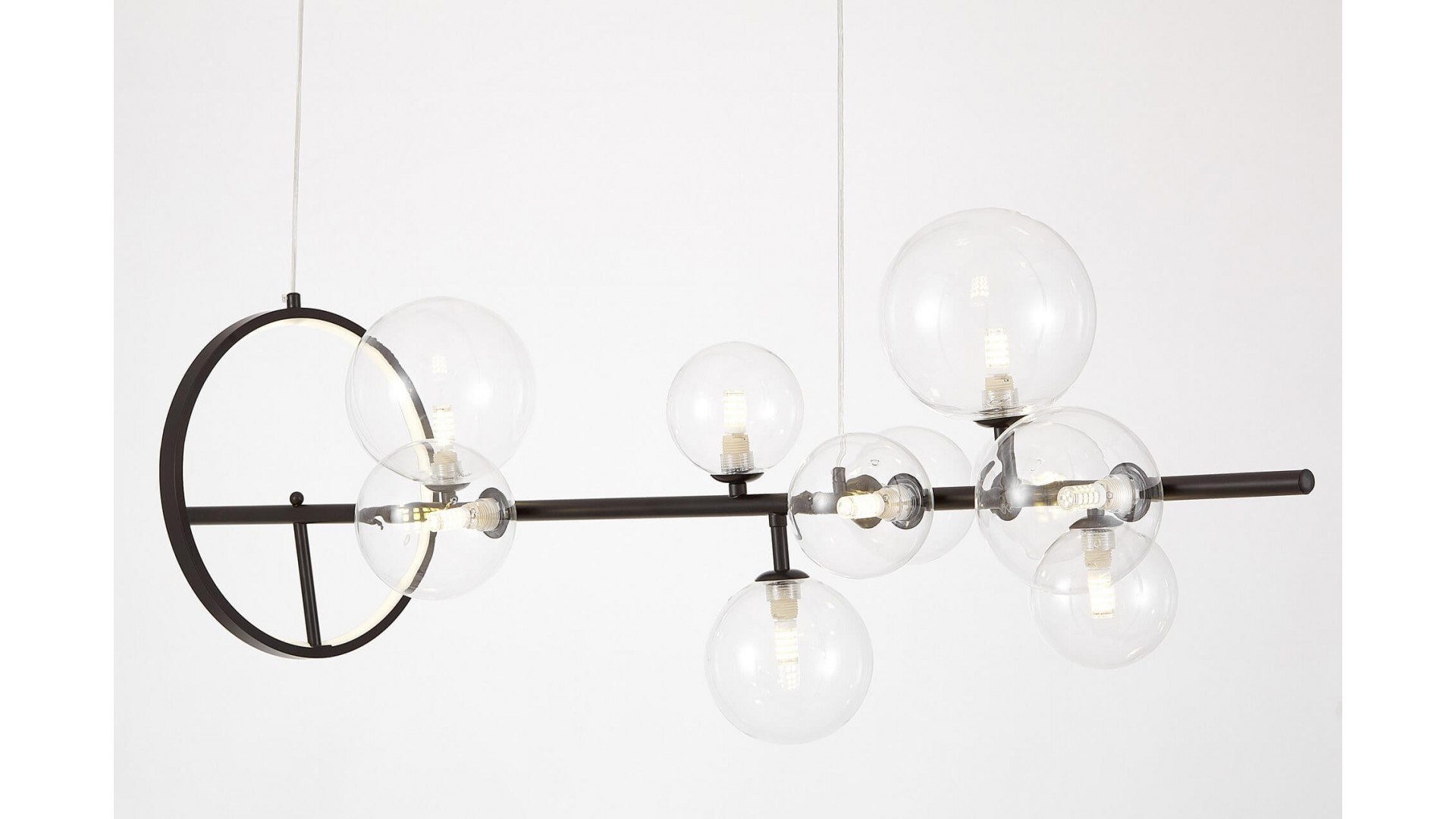 Czarna lampa wisząca MERIDO W9 Lumina Deco z dziewięcioma szklanymi kloszami