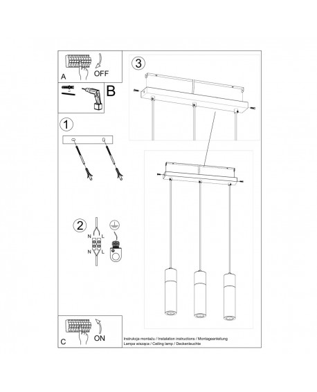 Lampa wisząca ZANE 3 szara Sollux SL.0967