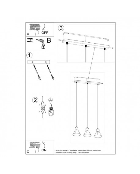 Lampa wisząca TALEJA 3 czarna E27 Sollux SL.0986