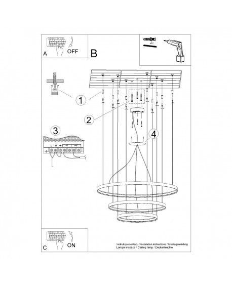 Żyrandol RIO 3 55/78/110 czarny LED 3000K Sollux TH.138