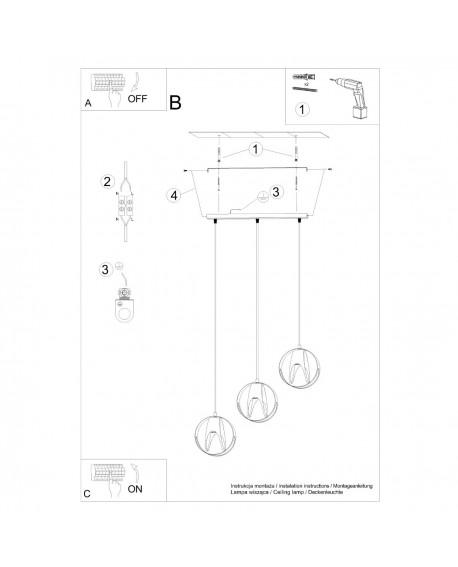 Lampa wisząca TULOS 3L czarna Sollux SL.1089