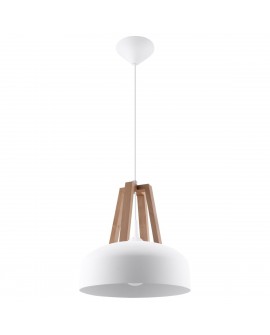 Lampa wisząca CASCO biała/naturalne drewno Sollux SL.0388