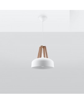 Lampa wisząca CASCO biała/naturalne drewno Sollux SL.0388