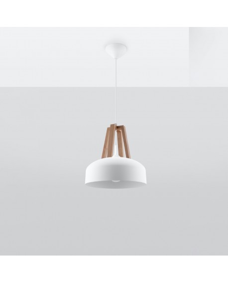 Lampa wisząca CASCO biała/naturalne drewno Sollux SL.0388