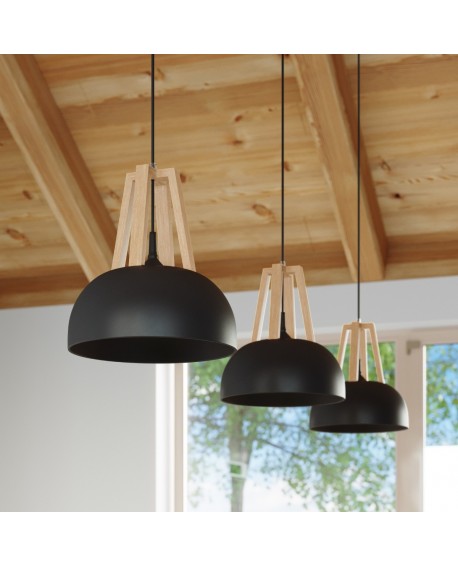 Lampa wisząca CASCO czarna/naturalne drewno Sollux SL.0390