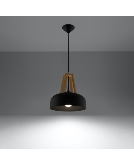 Lampa wisząca CASCO czarna/naturalne drewno Sollux SL.0390