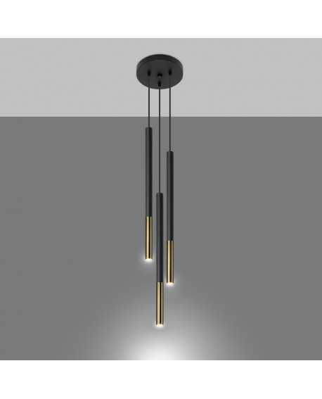 Lampa wisząca MOZAICA 3P czarny/złoto Sollux SL.0893