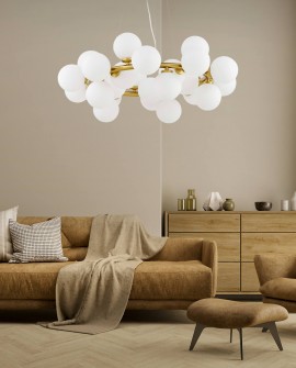 LAMPA WISZĄCA NOWOCZESNA MOSIĘŻNA BIAŁE KULE MARSIADA 25 LUMINA DECO