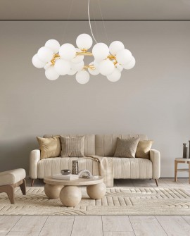 LAMPA WISZĄCA NOWOCZESNA ZŁOTA BIAŁE KULE MARSIADA 25 LUMINA DECO