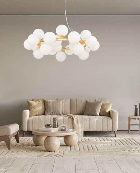 LAMPA WISZĄCA NOWOCZESNA ZŁOTA BIAŁE KULE MARSIADA 25 LUMINA DECO
