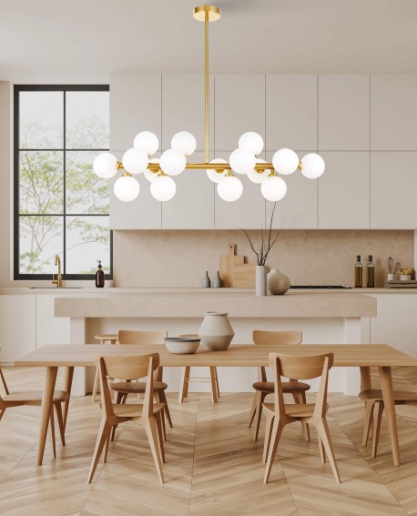 LAMPA WISZĄCA SUFITOWA NOWOCZESNA MOSIĘŻNA BIAŁE KULE PETRICA 16 LUMINA DECO