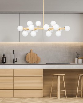 LAMPA WISZĄCA SUFITOWA NOWOCZESNA ZŁOTA BIAŁE KULE PETRICA 16 LUMINA DECO