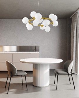 Lampa wisząca złota szczotkowana Marsiada 15 Lumina Deco z białymi kulami na białym tle