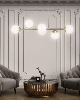 LAMPA WISZĄCA SUFITOWA NOWOCZESNA ZŁOTO SZCZOTKOWANE BIAŁE KULE FINO 6 LED