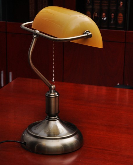 LAMPA BANKIERSKA BIURKOWA KLASYCZNA BURSZTYNOWA BANKER LUMINA DECO