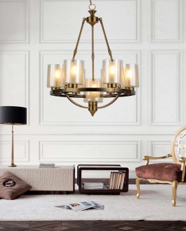 Lampa wisząca loft złota szczotkowana Santini W7 Lumina Deco na białym tle, elegancki żyrandol w klasycznym stylu