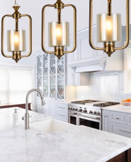  Lampa wisząca ATLANTA W1 w stylu loft, złota szczotkowana z szklanym kloszem, idealna do nowoczesnych wnętrz, dodająca ciepła