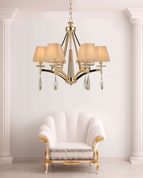 KLASYCZNY ŻYRANDOL KRYSZTAŁOWY ZŁOTY VALENTINA W6