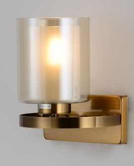 złoty szczotkowany kinkiet loft santini w1 lumina deco z cylindrycznym szklanym kloszem