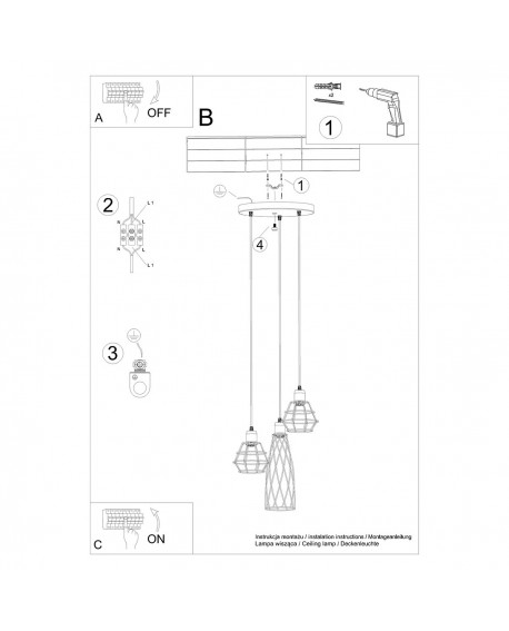 Lampa wisząca SUBA 3P czarna Sollux SL.1166