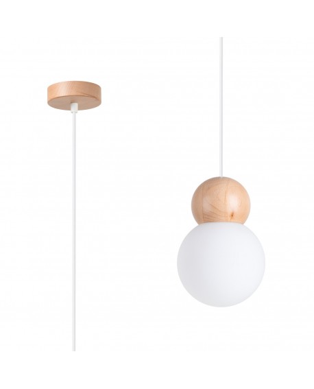 Lampa wisząca PEKKA 1 biała/naturalne drewno Sollux SL.1390