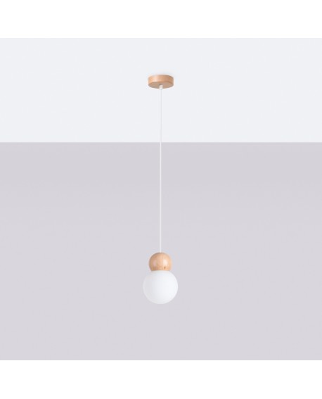 Lampa wisząca PEKKA 1 biała/naturalne drewno Sollux SL.1390