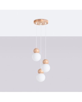 Lampa wisząca PEKKA 3P biała/naturalne drewno Sollux SL.1391