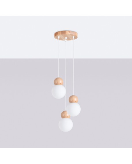 Lampa wisząca PEKKA 3P biała/naturalne drewno Sollux SL.1391