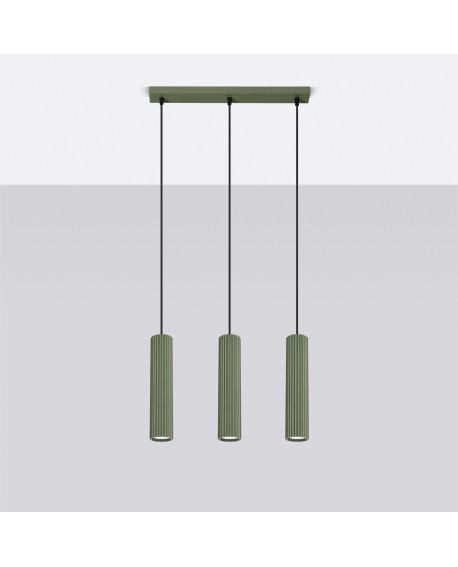 Lampa wisząca KARBON 3L zielona oliwka Sollux SL.1613