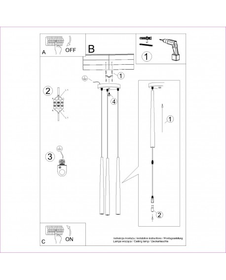 Lampa wisząca BLISS 3P czarna Sollux SL.1463